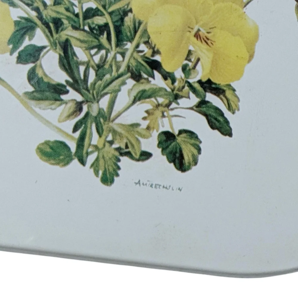 TRUE VINTAGE Trivet Pansy Tray Pot Holder 1950 Cork White Yellow Violet